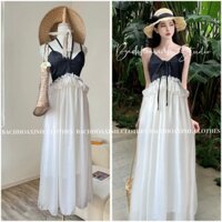 SẴN MÚT | Đầm maxi 2 dây voan tơ phối bèo siêu phẩm 2 lớp khóa lưng xịn sò