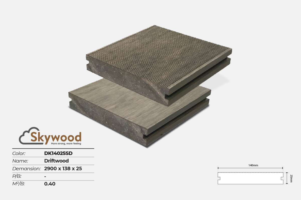 Sàn ngoài trời WPC Skywood Driftwood Solid DK14025SD