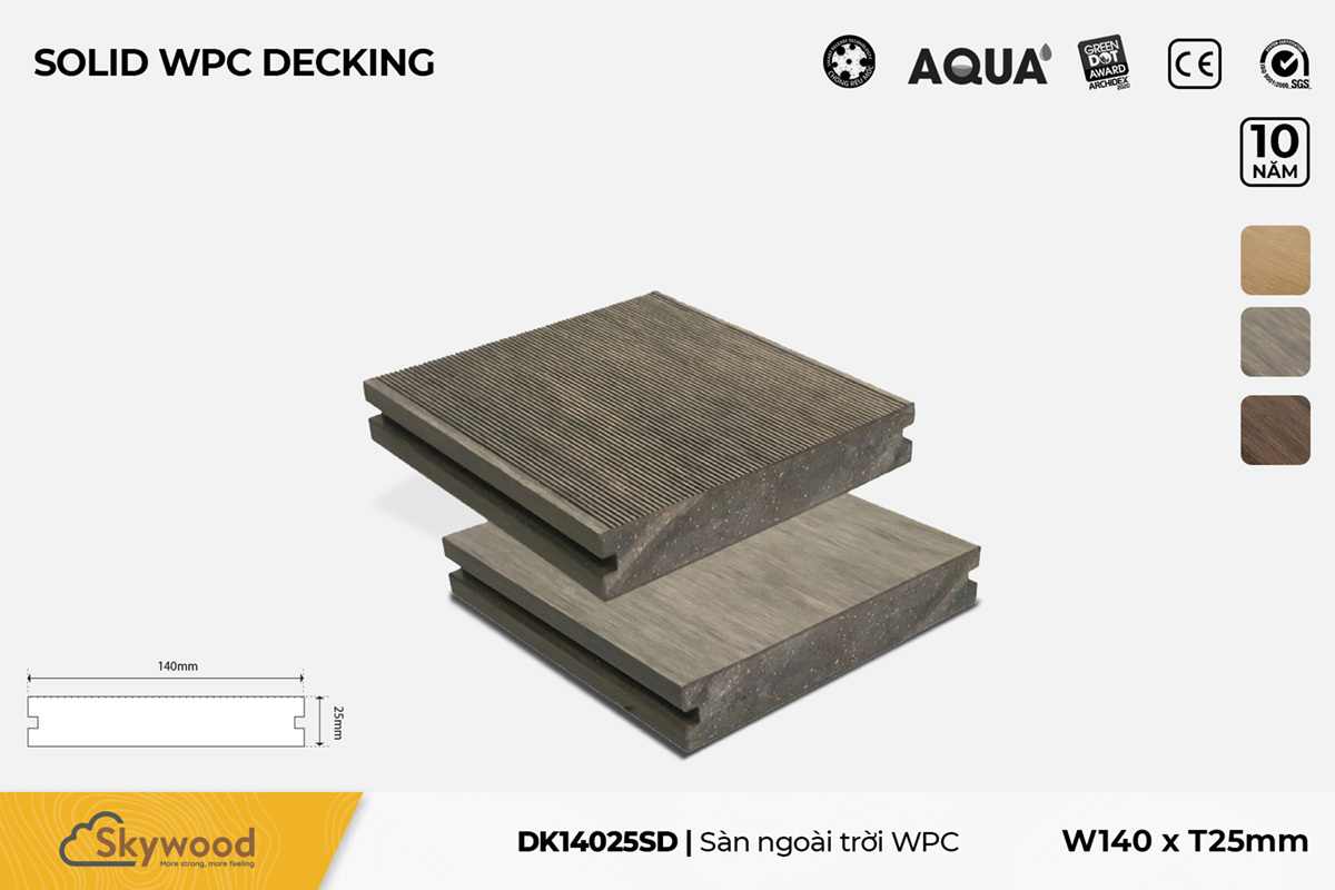 Sàn ngoài trời WPC Skywood Driftwood Solid DK14025SD