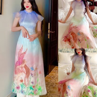[SẴN NHIỀU, ẢNH THẬT] ÁO DÀI NỮ CÁCH TÂN VOAN LƯỚI VAI BÈO CHOÀNG TÍM HOA VĂN XINH XẮN BÊ BƯNG QUẢ, ĐI TIỆC, CƯỚI HỎI