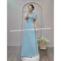 [SẴN NHIỀU SHIP LIỀN] ÁO DÀI TAFTA NỮ MÀU XANH CỔ CHOÀNG KẾT NƠ CAO CẤP KHÔNG KÈM QUẦN BÊ QUẢ, ĐI TIỆC, ĐÁM CƯỚI ĐÁM HỎI