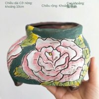 Sản phẩm còn hàng chậu đất nung chậu sứ trồng cây chậu hoa để bàn chậu gốmChậu hoa mọng nước lớn bằng gốm sứ phong cách Trung Quốc cổ điển Jingdezhen vẽ tay Aeonium cây xanh trong nhà và ngoài trời