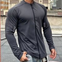 [Sản phẩm hấp dẫn mùa thu đông] Áo thun thể thao chạy bộ có dây kéo nhanh khô Áo len thể dục dài tay nam Áo khoác mỏng thông thường Thương hiệu hợp thời trang