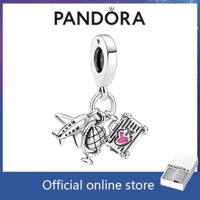 (Sản phẩm miễn thuế) Trang sức bạc S925 chính hãng PANDORA quà tặng cho phụ nữ 799435 C01 Bùa treo hình máy bay, quả địa cầu & vali