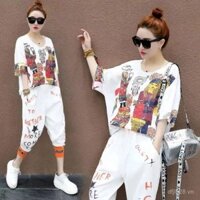 Sản phẩm mới [1935 người đã thu thập] Bộ thời trang cho phụ nữ, áo ngắn tay mùa hè, quần harem, phong cách Hàn Quốc mới 2025, bộ thể thao hai mảnh thoải mái và sang trọng cho phụ nữ