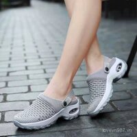 Sản phẩm mới 2025 mùa hè phong cách Hàn Quốc vải lưới bọc chân dép cộng với kích thước lớn lắc cho mẹ Dép nửa đỡ đi hai mặt