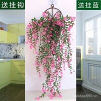 Sản phẩm mới [3147 đánh giá tích cực] Cây treo tường nhân tạo, hoa hồng, cây phong lữ, trang trí nhựa, giỏ treo tường bằng mây, hoa giả cho phòng khách trong nhà