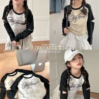 [Sản phẩm mới] Áo thun dài tay Raglan thời trang hàng đầu dành cho bé gái Hàn Quốc