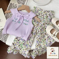 [Sản phẩm mới] Bộ đồ bé gái thường ngày mùa hè màu tím Quần ống rộng hoa nhỏ