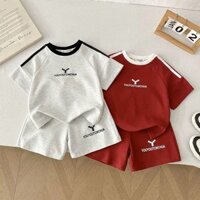 {Sản phẩm mới} Bộ đồ thể thao trẻ em Bộ đồ hai mảnh Cotton ngắn tay đẹp trai phong cách mới