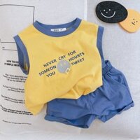 {Sản phẩm mới} Bộ quần Short ngắn tay không tay hình mặt cười dễ thương mùa hè cho bé trai (5-28KG)