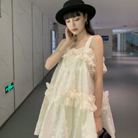 Sản phẩm mới của Allen 2503 Tóc thẳng [1351 Lời khen ngợi của mọi người] Mùa hè Phong cách mới Một vai Xù Phong cách Pháp Váy đeo chéo lông tơ Phong cách công chúa Đầm dáng ôm hơn