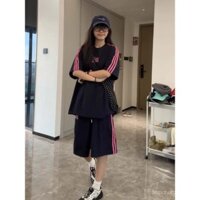 [Sản phẩm mới giảm giá trong thời gian có hạn] Bộ đồ thể thao giản dị kiểu Mỹ mới của 2025 cho nữ mùa hè thời trang học sinh quần short ngắn tay sọc hai mảnh-lala