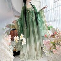 [Sản phẩm mới giảm giá trong thời gian có hạn] Gặp gỡ Hán phục màu xanh lá, áo sơ mi nữ tay to ngực, thoáng khí, màu xanh lá cây siêu tiên nữ mặc hàng ngày mẫu xuân hè-fu