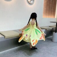 [Sản phẩm mới Hàng có sẵn] Đầm khâu cánh bướm bé gái mùa hè 2024 Phong cách mới Thời trang trẻ em bé gái Váy đeo chéo dễ thương Váy nối cánh bướm bé gái 2024nmgly.my