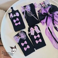 Sản phẩm mới Hàng có sẵn Tất Kuromi Trẻ em Mùa thu Tất bắp chân Nơ Bé gái Ống giữa Đen Hàn Quốc Ống dài Nhật Bản dễ thương20250215