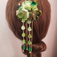 [Sản phẩm Mới] Màu xanh lá cây Lolita phong cách Nhật Bản Quạt hoa anh đào tua rua kẹp tóc Phụ kiện tóc Hanfu tua rua kẹp tóc Phụ kiện tóc [Kimono]