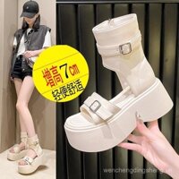 Sản phẩm mới mùa hè 2025 mẫu mới Giày bốt Xe đẩy tăng chiều cao hở mũi Giày đế xuồng kiểu La Mã có dây buộc Bánh xốp dáng nhỏ Giày xăng đan cao cổ đế Dày Nữ