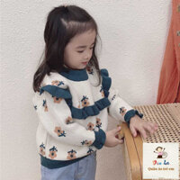 [Sản phẩm mới] Mùa thu đông Phong cách mới cho bé gái Áo len cổ tròn ren Hàn Quốc Áo chui đầu bé gái dày đôi dệt kim ấm áp