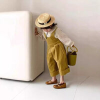 [Sản phẩm mới mùa xuân và mùa hè] Bộ quần áo trẻ em Hàn Quốc cho bé gái, quần áo mùa thu, áo sơ mi sọc giản dị, quần yếm ống rộng bằng vải nhung, Bộ 2 món, quần áo trẻ em, quần áo trẻ em, quần áo trẻ em Hàn Quốc 5