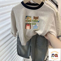 [Sản phẩm mới] Xuân Thu Phong Cách Mới Áo Thun Dài Tay Trẻ Em Cổ Tròn Bé Trai Bé Gái Cotton Nguyên Chất In Hình Cho Bé Đế Khóa Màu