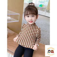 [Sản phẩm mới] Xuân Thu Phong Cách Mới Bé Gái Cổ Cao Nửa Nữ Bé Phong Cách Phương Tây Kim Cương Slim-fit Áo Thun Mỏng Dài Tay Bott