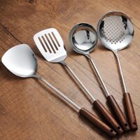 [SẢN PHẨM NHẬP KHẨU] 🍀 Vá múc canh, xẻng lật chiên xào thức ăn, vá lọc chất liệu inox 304 ko gỉ tay cầm gỗ cao cấp