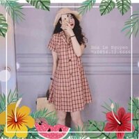 [Sản phẩm sẵn]VÁY SƠ MI KẺ ĐUÔI CÁ CỔ VEST HOT - (Sp sẵn)