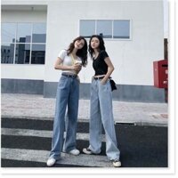 (Sẵn) Quần jean nữ baggy cạp cao qua rốn ống rộng/