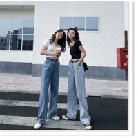 (Sẵn) Quần jean nữ baggy cạp cao qua rốn ống rộng/