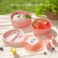 [SẴN-RẺ]  Bát ăn dặm đi chơi cho bé, bộ đồ ăn thìa nĩa dã ngoại đặc biệt cho bé, bát ăn súp chống b