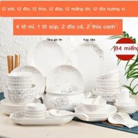 [SẴN-RẺ]  Bộ bát cơm và đĩa gia đình 10 người, rau củ, đĩa cá, bát súp, đồ sứ, tô mì, thìa, bộ đồ ă
