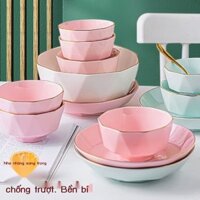[SẴN-RẺ]  Bộ bát, đĩa, thìa, đũa hình kim cương, bát, tô súp lớn gia đình, bát mì, nhẹ sang trọng,