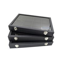 [SẴN-RẺ]  Hộp trưng bày trang sức nhung đen lớn có nắp kính trong suốt shop vòng tay kẻ sọc vòng cổ