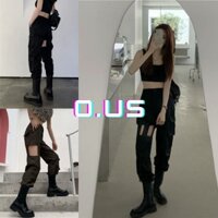 (Sẵn S M L) Quần jogger hở đùi dây nối ống suông sexy, quần nhảy hiphop phong cách Châu Âu