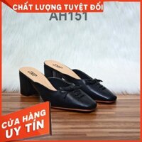 (Săn Sale) Giày Sục Cao Gót Nữ Cột Nơ Bít Mũi Gót Vuông_Thời Trang Hàn Quốc