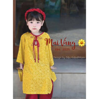 [SAN SAN Kids] Áo dài hoa mai lụa gấm kèm bờm cái tóc bé gái 10-22kg