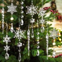 [Sẵn SÀNG] 10 CÁI Đồ trang trí cây thông Noel mới Pendent Trang trí Giáng sinh Dải băng Bông tuyết trong suốt Cạnh băng Acrylic Bộ bông tuyết giả
