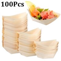 [Sẵn SÀNG] 100 Chiếc Khay đựng thức ăn bằng gỗ Sushi dùng một lần Đĩa phục vụ bằng tre Mini Thuyền giấy cho chó nóng bỏng