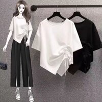 [Sẵn sàng] 2164 lần Mua lại Quần áo nữ cỡ lớn 100kg Fat Sister Phiên bản Hàn Quốc Áo thun mỏng hơn Nhìn phù hợp với mọi trận đấu Áo ngắn tay không đều 3.21 yue