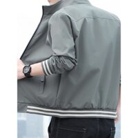 [Sẵn sàng] Áo khoác cổ đứng mùa thu đông Quần áo lao động màu xanh quân đội Áo khoác nam phù hợp với lớp lót lông cừu dày Áo gió ngắn dáng rộng