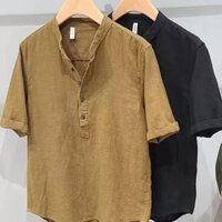 [Sẵn Sàng] Áo Sơ Mi Hàn Quốc Nam Áo Sơ Mi Unisex Đen Kaki Áo Sơ Mi Tay Ngắn Nam Rời Thời Trang Áo Sơ Mi Nam Áo Sơ Mi Mỏng Hàng Đầu Nam