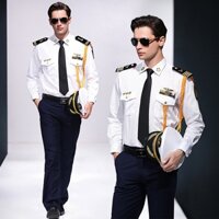 [Sẵn sàng] Áo sơ mi nam thuyền trưởng Seaman Áo sơ mi trang phục Áo sơ mi trắng dài tay Air Pilot Airman Áo sơ mi đồng phục phi công