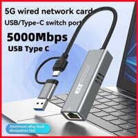 [Sẵn sàng] Bộ chuyển đổi USB Ethernet 5000Mbps mới USB3.1 Card mạng sang Type C USB RJ45 Lan Adapter cho điện thoại Laptop Phụ kiện PC