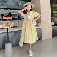 [Sẵn sàng] Đầm mùa hè cỡ trung bình cho trẻ em 3-14 tuổi Váy bé gái Váy công chúa thời trang phong cách Preppy Cổ áo hải quân Váy chữ A thời trang cho trẻ em Váy công chúa tay phồng ngọt ngào