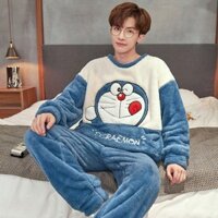 [Sẵn Sàng Giảm Giá] Bộ Đồ Ngủ Lông Cừu San Hô Nam Phong Cách Mùa Đông Lót Lông Cừu Dày Tuổi Teen Hoạt Hình Doremon Big Kids Homewear Suit