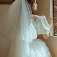 [Sẵn sàng ưu tiên] Váy cưới chủ sở hữu cô dâu Veil Trắng Fluffy Gạc cứng Cổ áo Giấy chứng nhận Đăng ký cầu hôn Đạo cụ ảnh Headd