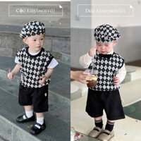 (SẴN) SET ÁO SƠ MI TRẮNG KÈM ÁO GHILE CHO BÉ