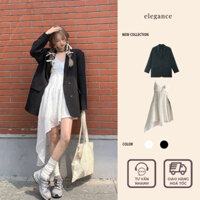 [SẴN] Set đồ nữ áo blazer đen form rộng kết hợp váy dây trắng tà chéo cách điệu thời trang mới