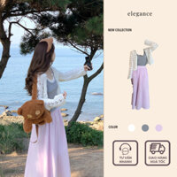 [SẴN] Set đồ nữ áo dây croptop phối cardigan ngắn và chân váy xòe dài phong cách nhẹ nhàng nữ tính